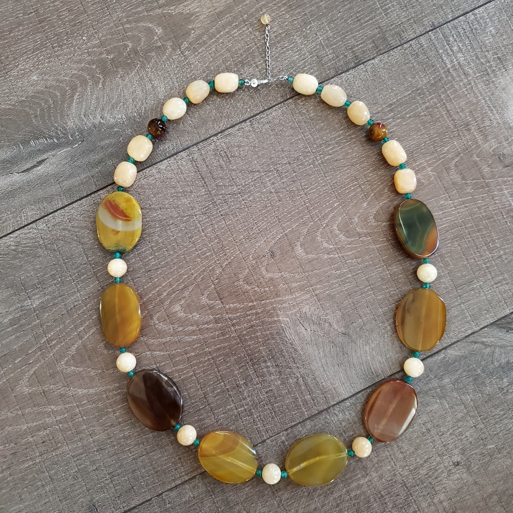 Women's Agate & Yellow Quartz Statement Gemstone Bead Necklace 30